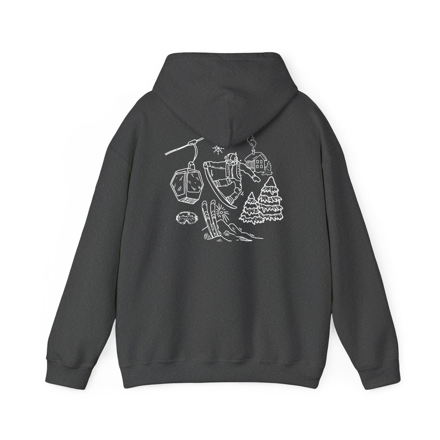 Hoodie — Minimal Ski Resort Line Art Hoodie (chairlift, skis & mountain)