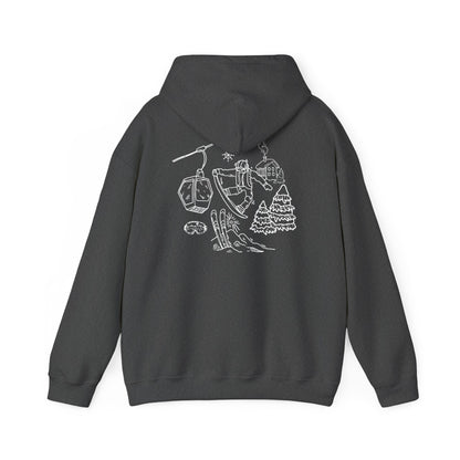 Hoodie — Minimal Ski Resort Line Art Hoodie (chairlift, skis & mountain)
