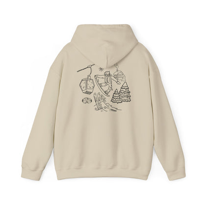 Hoodie — Minimal Ski Resort Line Art Hoodie (chairlift, skis & mountain)