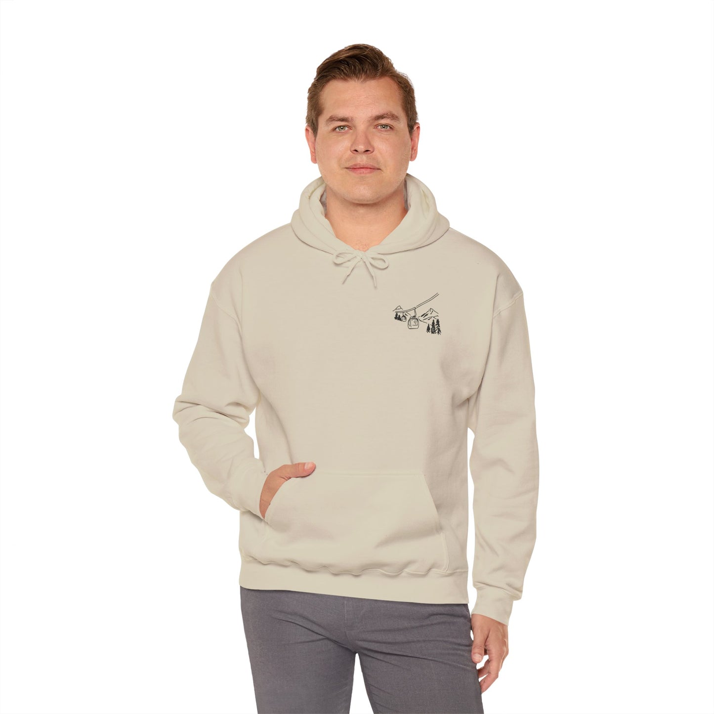 Hoodie — Minimal Ski Resort Line Art Hoodie (chairlift, skis & mountain)