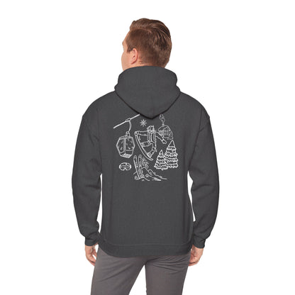 Hoodie — Minimal Ski Resort Line Art Hoodie (chairlift, skis & mountain)