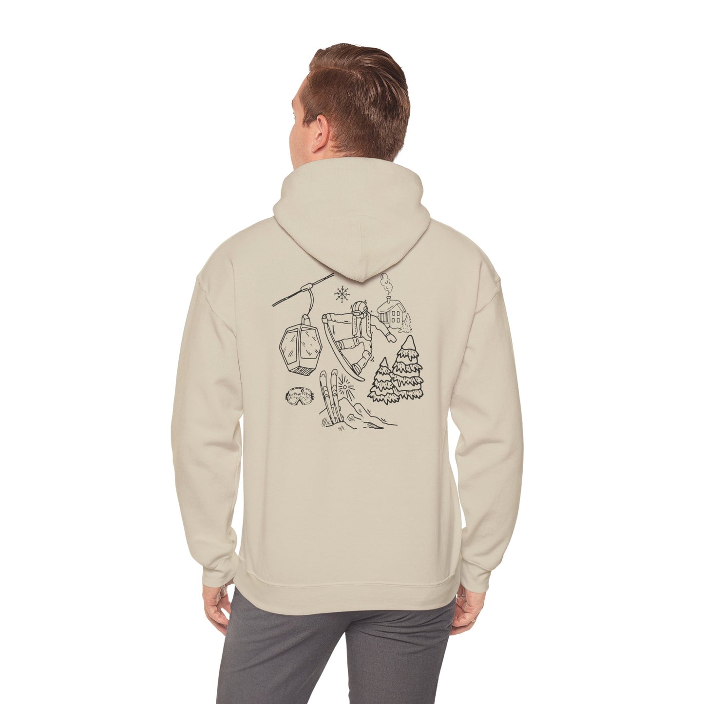 Hoodie — Minimal Ski Resort Line Art Hoodie (chairlift, skis & mountain)