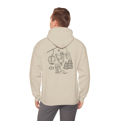 Hoodie — Minimal Ski Resort Line Art Hoodie (chairlift, skis & mountain)