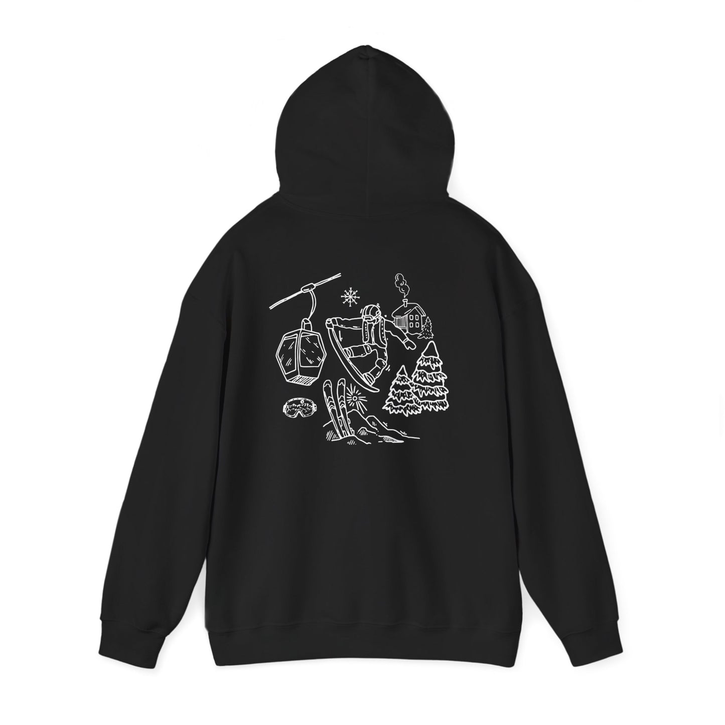 Hoodie — Minimal Ski Resort Line Art Hoodie (chairlift, skis & mountain)