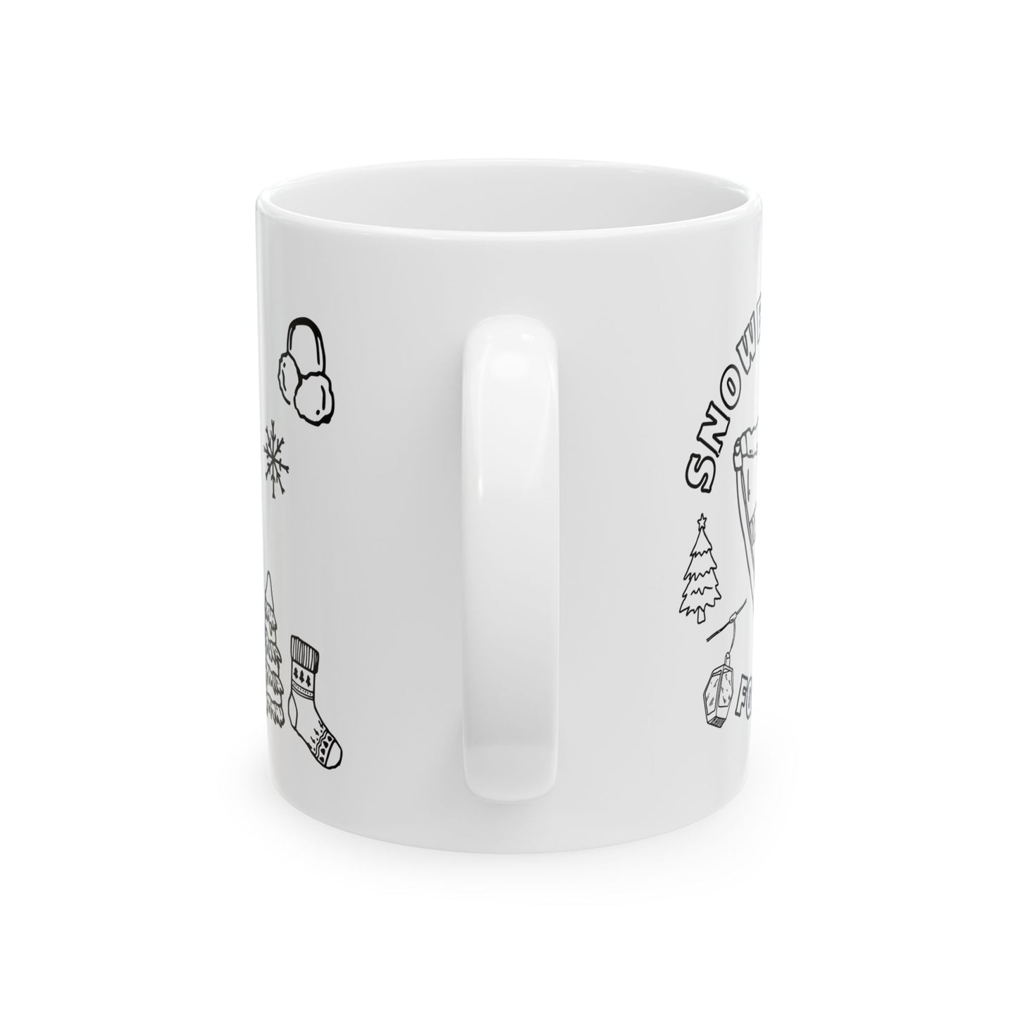 Winter Doodle Ceramic Mug — Snowboarding & Cozy Holiday (11oz, 15oz)