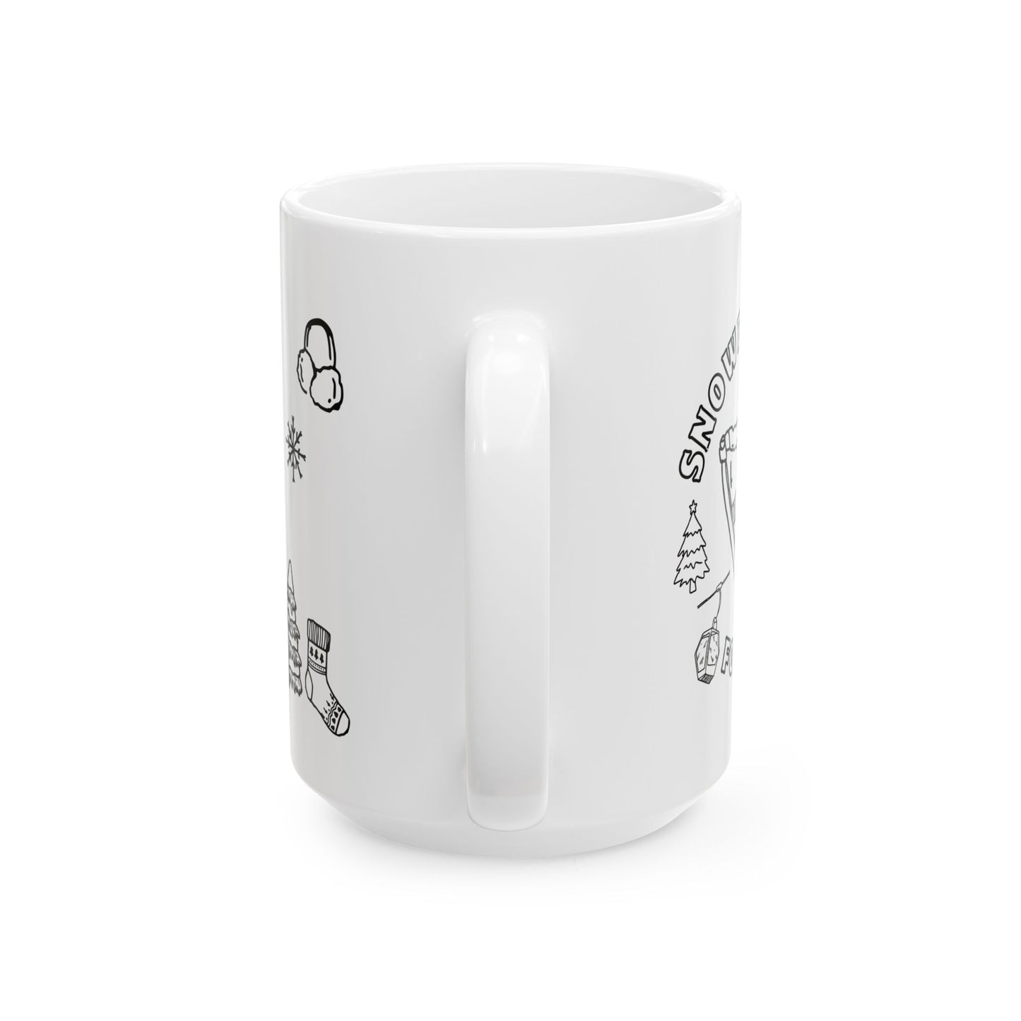 Winter Doodle Ceramic Mug — Snowboarding & Cozy Holiday (11oz, 15oz)