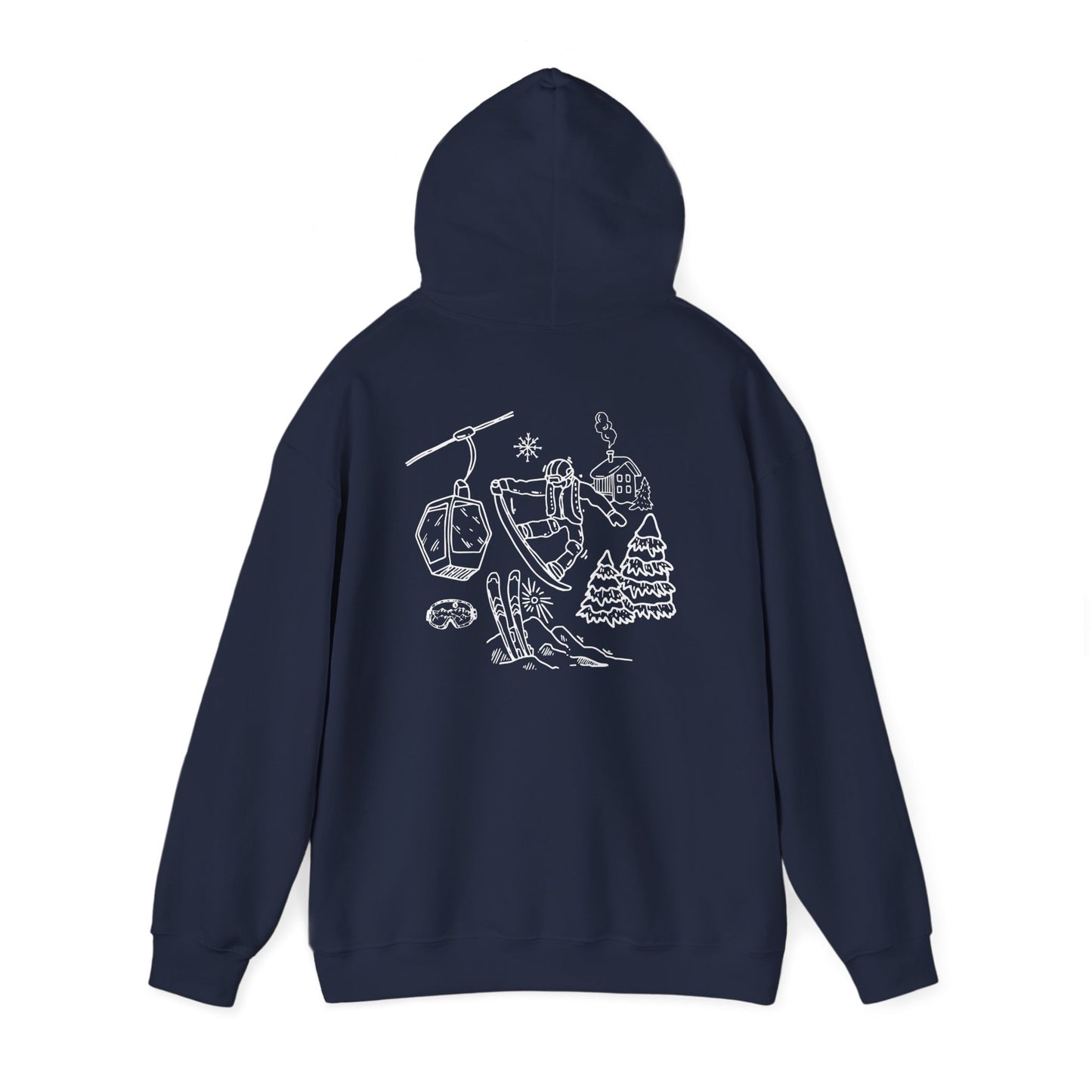 Hoodie — Minimal Ski Resort Line Art Hoodie (chairlift, skis & mountain)