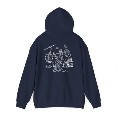 Hoodie — Minimal Ski Resort Line Art Hoodie (chairlift, skis & mountain)