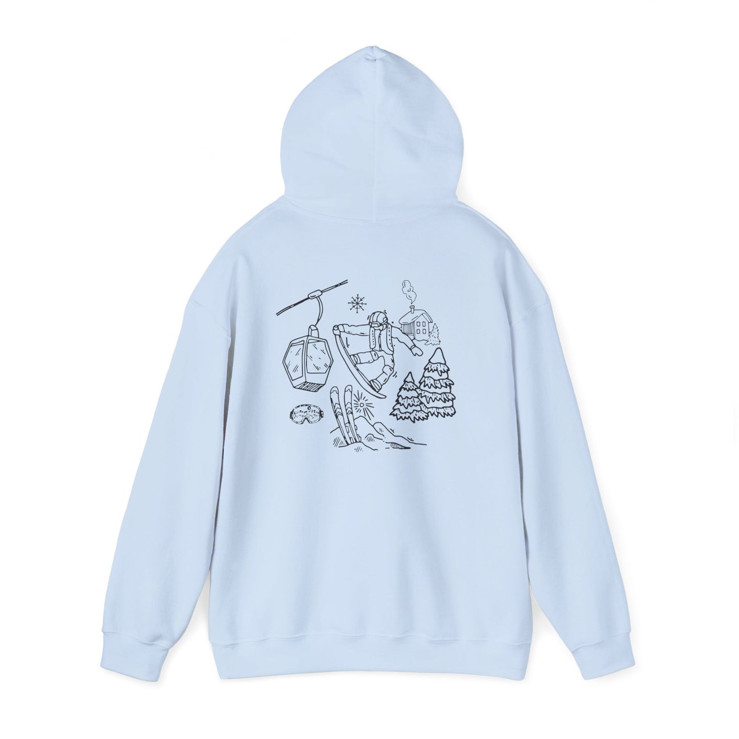 Hoodie — Minimal Ski Resort Line Art Hoodie (chairlift, skis & mountain)