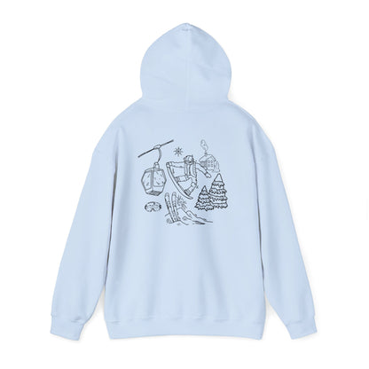 Hoodie — Minimal Ski Resort Line Art Hoodie (chairlift, skis & mountain)