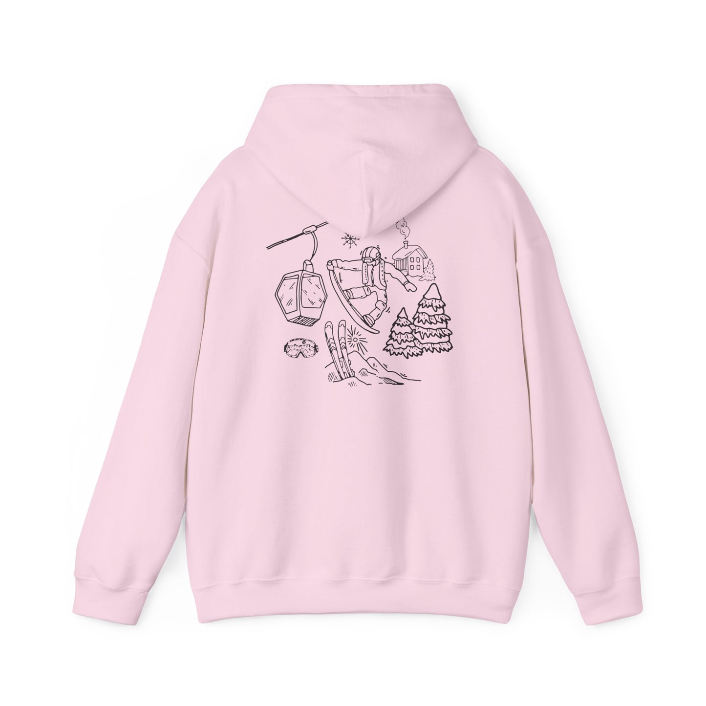 Hoodie — Minimal Ski Resort Line Art Hoodie (chairlift, skis & mountain)