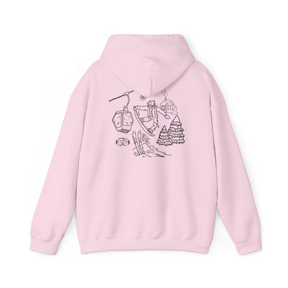 Hoodie — Minimal Ski Resort Line Art Hoodie (chairlift, skis & mountain)