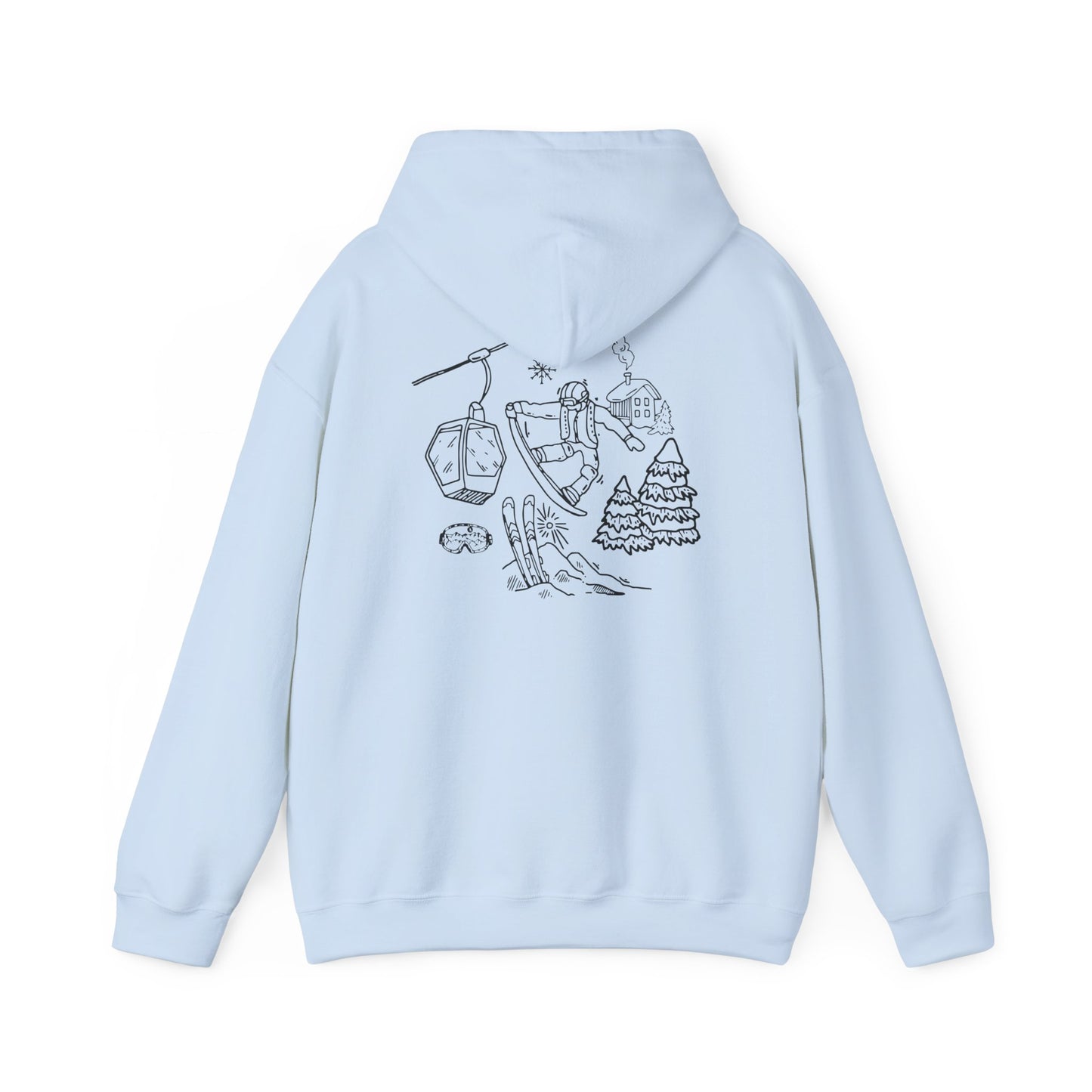 Hoodie — Minimal Ski Resort Line Art Hoodie (chairlift, skis & mountain)
