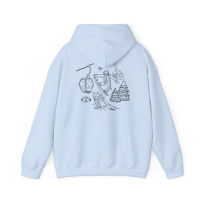 Hoodie — Minimal Ski Resort Line Art Hoodie (chairlift, skis & mountain)